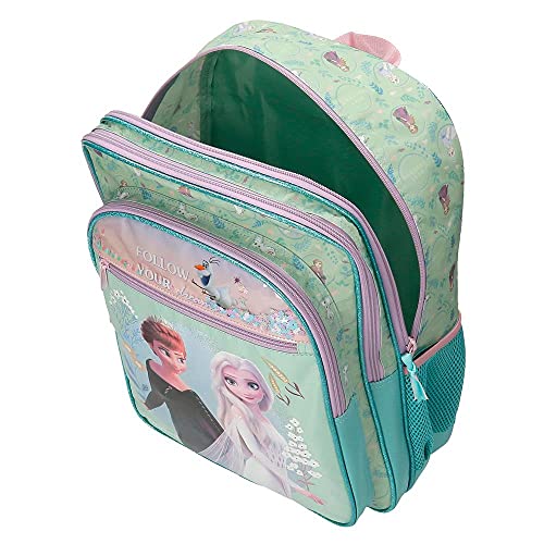 Disney Frozen Follow Your Dreams Mochila Escolar Doble Compartimento Adaptable a Carro Azul 31x42x13 cms Poliéster 16,93L