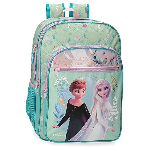 Disney Frozen Follow Your Dreams Mochila Escolar Doble Compartimento Adaptable a Carro Azul 31x42x13 cms Poliéster 16,93L