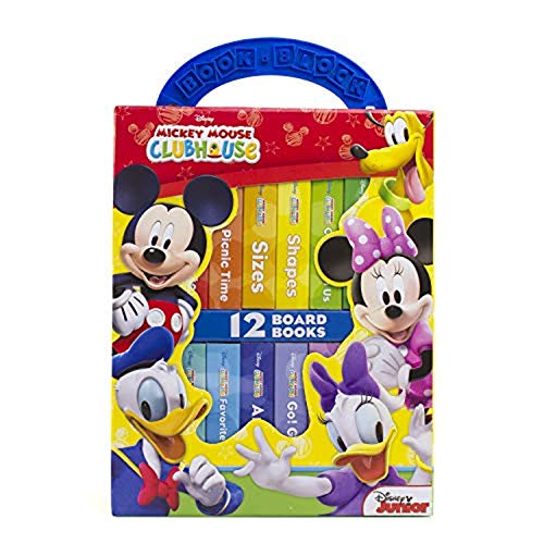 Disney Junior Board Books My First Library Mickey Mouse Board Book Set para niños pequeños ~ Paquete de 12 bloques de libro de Mickey Mouse con pegatinas de Mickey Mouse (libros de Mickey Mouse)