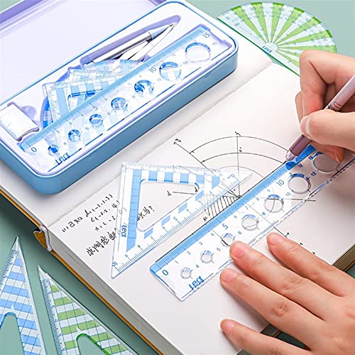 Dispositivos de medida Compasses multifuncionales - Compasses Rulers Eraser Math Set School School Secue Tool Set for estudiantes Oficina Suministros de papelería ( 7PCS) Compases ( Color : Blue )