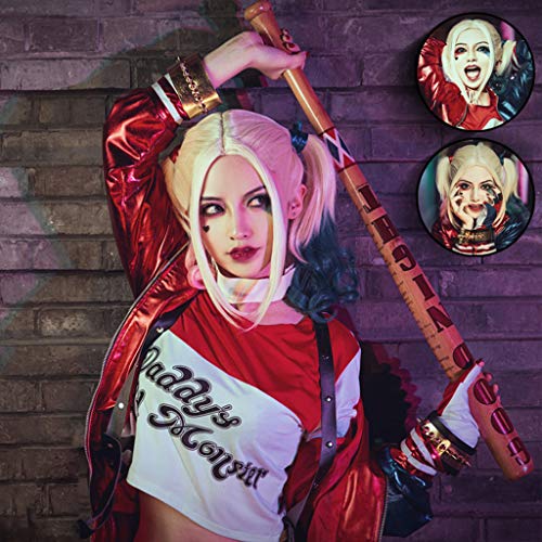 DreamJ Quinn - Disfraz de cosplay para adultos y niñas, disfraz de suicida, incluye chaqueta, camiseta, pantalones cortos y guantes para Halloween, carnaval, cosplay (L)