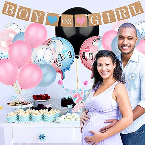 Dsaren 102 Piezas Gender Reveal Party Fiesta para Sexo del Bebe Decoracion con Banner Niño o Niña Globo Rosado Azul Confeti Photo Booth Cupcake Toppers Baby Shower