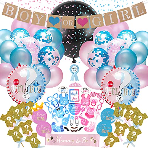 Dsaren 102 Piezas Gender Reveal Party Fiesta para Sexo del Bebe Decoracion con Banner Niño o Niña Globo Rosado Azul Confeti Photo Booth Cupcake Toppers Baby Shower