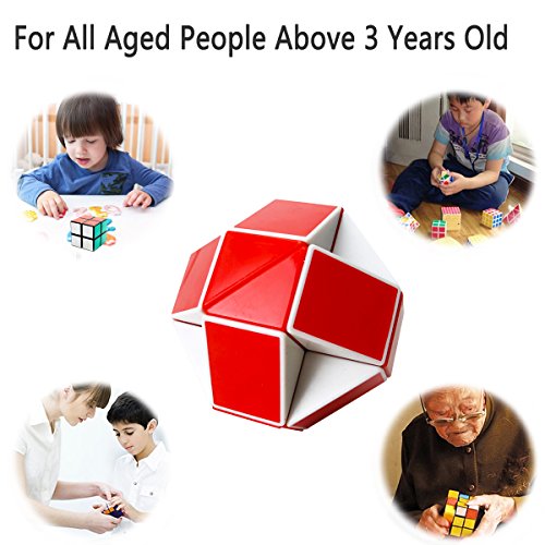 EASEHOME Serpiente Magica Rompecabezas Cubo Mágico, 24Parts Snake Speed Puzzle Cube PVC Pegatina Magic Cubes Twist Juguete Juego Educación para niños y Adultos, Blanco Rojo