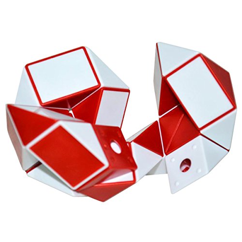 EASEHOME Serpiente Magica Rompecabezas Cubo Mágico, 24Parts Snake Speed Puzzle Cube PVC Pegatina Magic Cubes Twist Juguete Juego Educación para niños y Adultos, Blanco Rojo