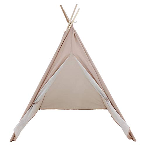 ECD Germany Tienda de Campaña para Niños 115x115x160cm Estilo Tipi Indio Juegos Fantasía Campañia Infantil de Algodón Color Rosa con Entrada de Puerta con Bolsa de Almacenamiento