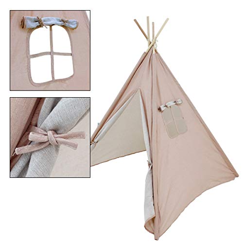 ECD Germany Tienda de Campaña para Niños 115x115x160cm Estilo Tipi Indio Juegos Fantasía Campañia Infantil de Algodón Color Rosa con Entrada de Puerta con Bolsa de Almacenamiento