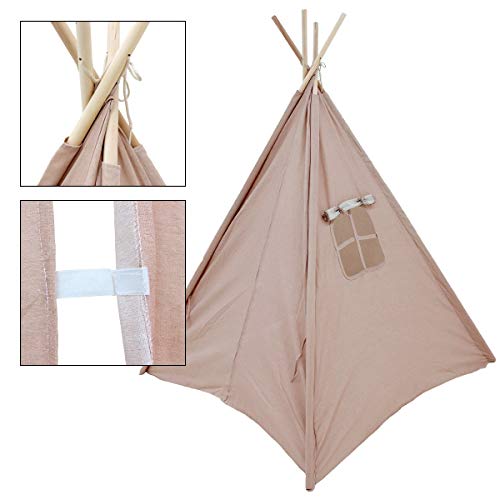 ECD Germany Tienda de Campaña para Niños 115x115x160cm Estilo Tipi Indio Juegos Fantasía Campañia Infantil de Algodón Color Rosa con Entrada de Puerta con Bolsa de Almacenamiento