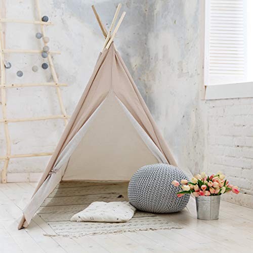 ECD Germany Tienda de Campaña para Niños 115x115x160cm Estilo Tipi Indio Juegos Fantasía Campañia Infantil de Algodón Color Rosa con Entrada de Puerta con Bolsa de Almacenamiento