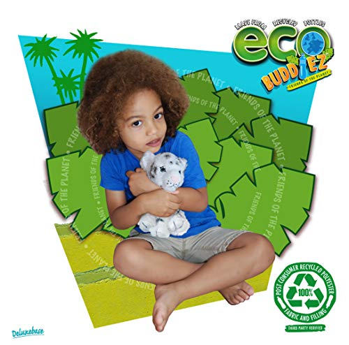 EcoBuddiez - Tigre Blanco de Deluxebase. Peluche Mediano de 20 cm elaborado con Botellas de plástico recicladas. Lindo Peluche ecológico con Forma de animalito para niños pequeños.