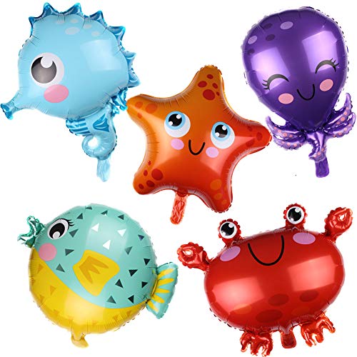 ED-Lumos Globo Festival Globo Helio Globos de Aluminio 5 Pcs Globo Gigante Decoración para Fiesta de niños Globos de Animales Marinos Pulpo Cangrejo Estrella de mar Caballitos de mar Pez Globo