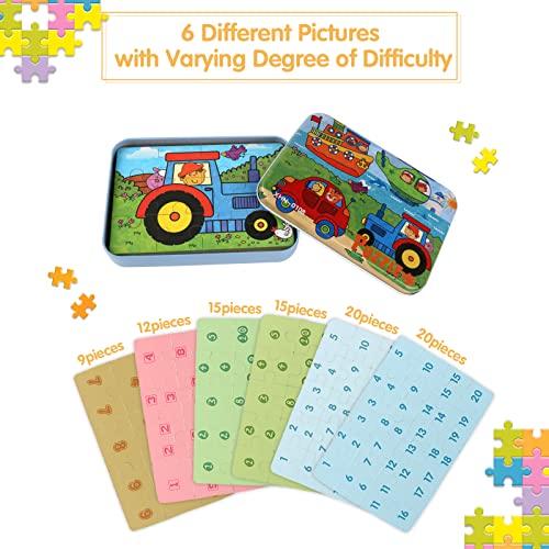 EDATOFLY 6 Pieza Puzzle 2 Años, Rompecabezas de Madera para Niños Juegos Educativos Niños 4 Años Varying Degree of Difficulty Educational Learning Tool (Tráfico)