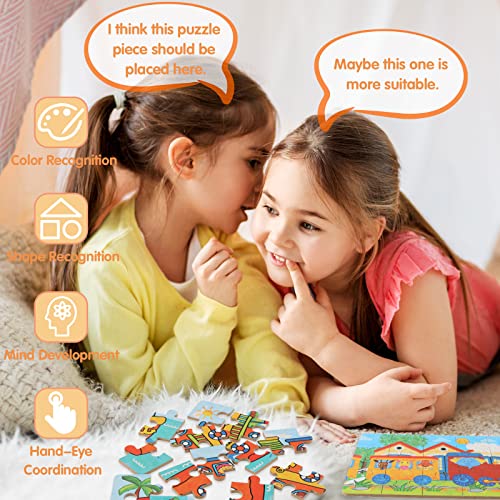 EDATOFLY 6 Pieza Puzzle 2 Años, Rompecabezas de Madera para Niños Juegos Educativos Niños 4 Años Varying Degree of Difficulty Educational Learning Tool (Tráfico)