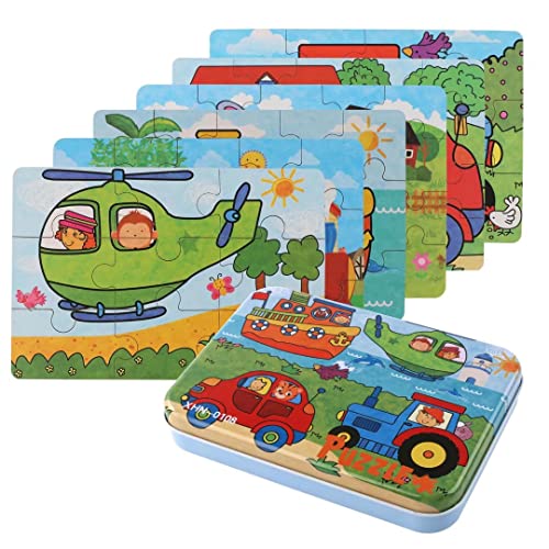 EDATOFLY 6 Pieza Puzzle 2 Años, Rompecabezas de Madera para Niños Juegos Educativos Niños 4 Años Varying Degree of Difficulty Educational Learning Tool (Tráfico)