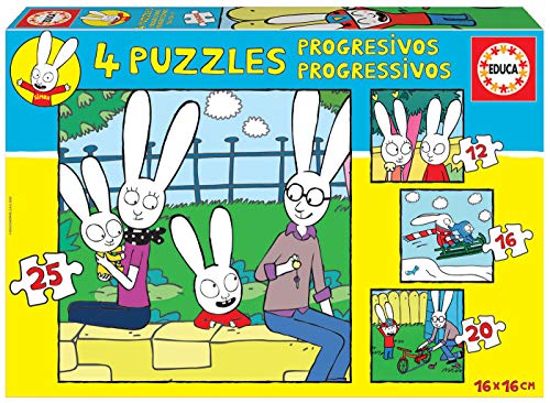 Educa 18889 Lapin Simón el Conejo. Set de 4 Puzzles Progresivos Infantiles. 12, 16, 20 y 25 Piezas. +3 años. Ref, Multicolor