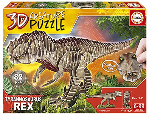 Educa T-Rex Creature Monta tu propio Dinosaurio. Puzzle 3D a partir de 5 años. 19182, multicolor