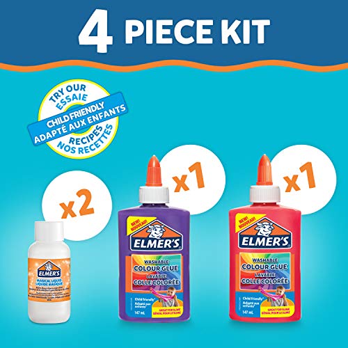 Elmer’s Kit Slime de Color Opaco, incluido pegamento de PVA colorido lavable, surtido de colores, con activador líquido mágico, 4 unidades