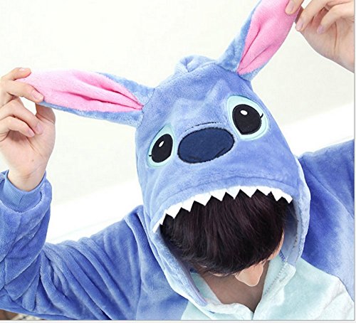 Emmarcon - Disfraz de carnaval halloween pijama cálido de animales kigurumi cosplay zoológico onesies L/altezza 170-179cm,max 100kg Stitch azzurro