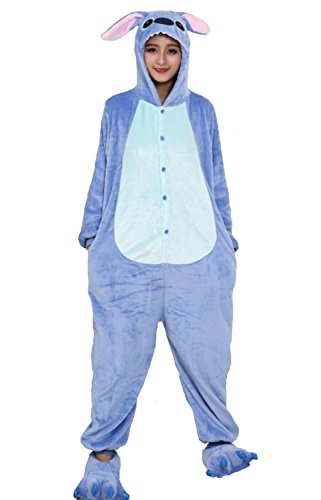 Emmarcon - Disfraz de carnaval halloween pijama cálido de animales kigurumi cosplay zoológico onesies L/altezza 170-179cm,max 100kg Stitch azzurro