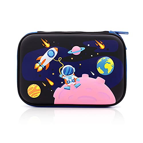 Estuche Escolar tema astronauta negro impermeable y antiincrustante de gran capacidad，Caja de papelería 3D de cáscara dura de EVA Adecuado para niños y niñas jóvenes.24.0 cm * 16.0 cm *5cm