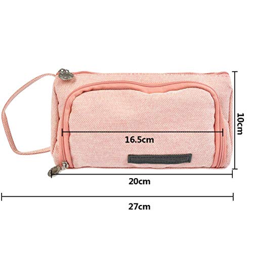 Estuches Escolar YOTINO Estuche de Lápices de Gran Capacidad con 3 Compartimentos,Estuche Escolar Organizador Estuche de Maquillaje para Niña Niños Adolescentes Estudiantes - Rosa