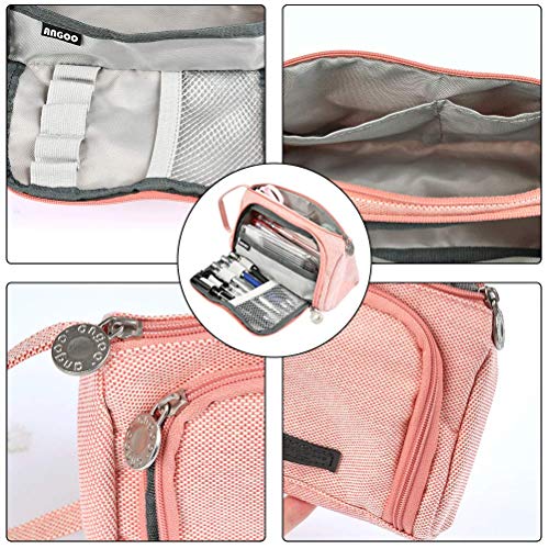 Estuches Escolar YOTINO Estuche de Lápices de Gran Capacidad con 3 Compartimentos,Estuche Escolar Organizador Estuche de Maquillaje para Niña Niños Adolescentes Estudiantes - Rosa