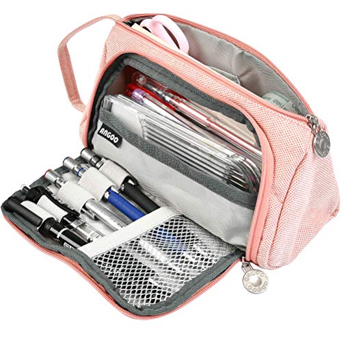 Estuches Escolar YOTINO Estuche de Lápices de Gran Capacidad con 3 Compartimentos,Estuche Escolar Organizador Estuche de Maquillaje para Niña Niños Adolescentes Estudiantes - Rosa