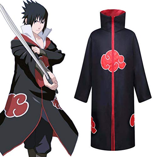 ExH Capa De Akatsuki Itachi, 8 Piezas de Naruto Akatsuki Cloak Anime Cosplay Anime Naruto Akatsuki Traje Largo Capa de Anime Japonés Disfraz de Cosplay Diadema Accesorios Completos