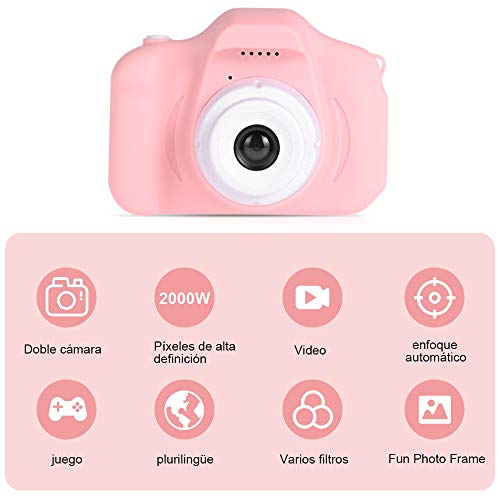 Faburo Cámara para Niños Juguete para Niños, Cámara Digital Selfie para Niños pequeños con Tarjeta de Memoria SD 32GB, Pantalla LCD de 2.0 Pulgadas, Video HD de 1080P Doble Objetivo Rosa