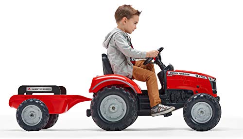 Falk 4010AB - Tractor con Pedales Valtra con Remolque, a Partir de 3 años, Fabricado en Francia, Volante direccional con bocina