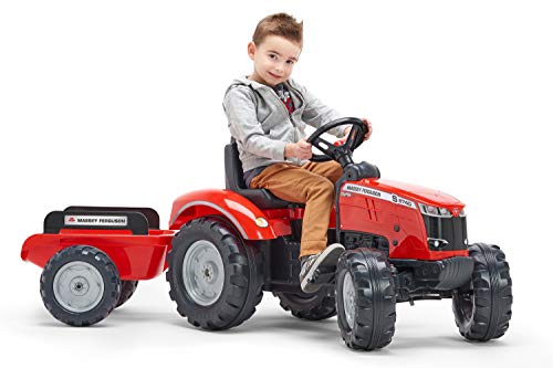 Falk 4010AB - Tractor con Pedales Valtra con Remolque, a Partir de 3 años, Fabricado en Francia, Volante direccional con bocina