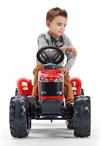 Falk 4010AB - Tractor con Pedales Valtra con Remolque, a Partir de 3 años, Fabricado en Francia, Volante direccional con bocina