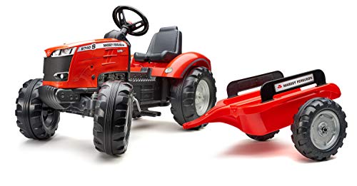 Falk 4010AB - Tractor con Pedales Valtra con Remolque, a Partir de 3 años, Fabricado en Francia, Volante direccional con bocina