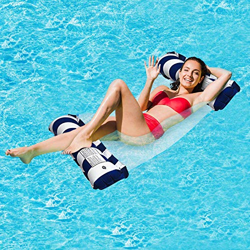 FANIER Hamaca Flotante Piscina, Hamaca de Agua 4 en 1 Piscina Tumbona de Inflar para Adultos, Tumbona Hinchable Colchoneta Hinchable Flotador Piscina Playa (azul oscuro)