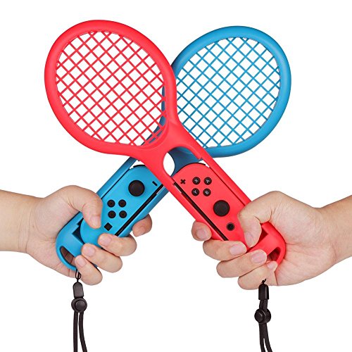 Fdit Raqueta de Tenis para Nintendo Switch Joy-con Mario Tenis Aces Juego Mario Adventure Mode (2 Paquetes) Adsire-EU(Rojo y Azul)