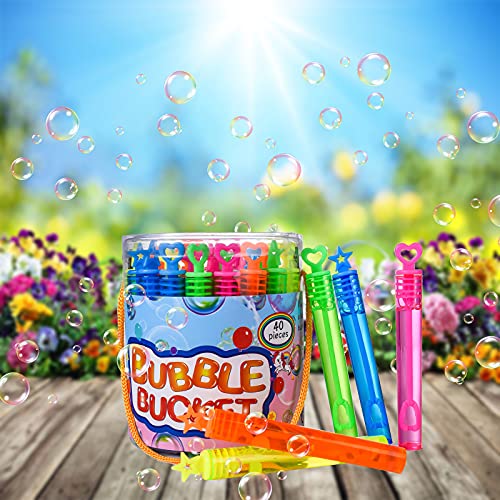 FORMIZON 40 Bote de Burbujas de Jabón, 5 Colores Varitas Burbujas de Jabon Niños, Surtidos Pompas Jabon para Exterior Interior Favores de Fiesta, Burbujas de Jabón de Colores Juguetes para Niños (40)