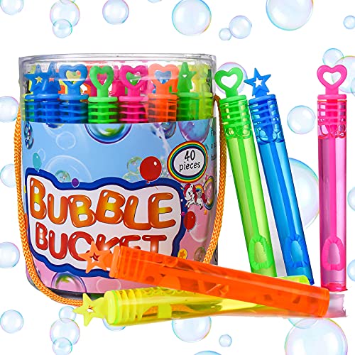 FORMIZON 40 Bote de Burbujas de Jabón, 5 Colores Varitas Burbujas de Jabon Niños, Surtidos Pompas Jabon para Exterior Interior Favores de Fiesta, Burbujas de Jabón de Colores Juguetes para Niños (40)