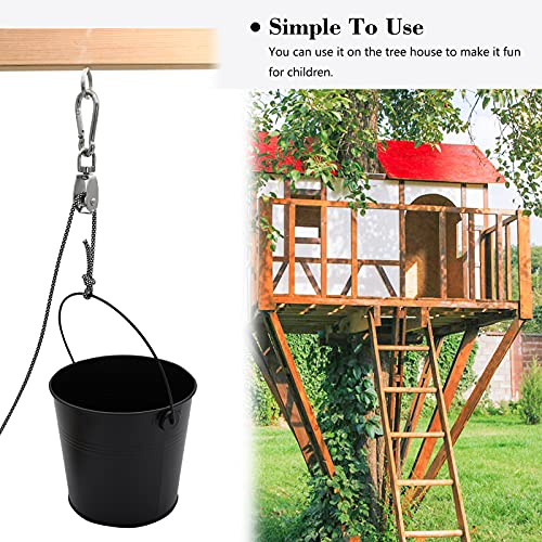 FUQUN El Juego de Herramientas de Jardinería, Polea con Cable de Cubo, para Niños Kids es el Accesorio Casa del árbol, la Casa de Juegos, el Marco de Escalada; (Negro)