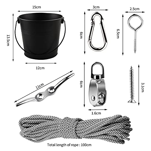 FUQUN El Juego de Herramientas de Jardinería, Polea con Cable de Cubo, para Niños Kids es el Accesorio Casa del árbol, la Casa de Juegos, el Marco de Escalada; (Negro)