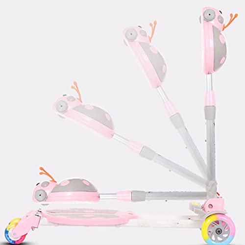 GAOTTINGSD Patinetes para Niños Y Scooter para Niños,Patinete Infantil 4 Ruedas,Forma De Dibujos Animados Lindo Plegable con Mango Ajustable Y 2 Ruedas LED Traseras para Niños Y Niñas De 3 A 12 Años