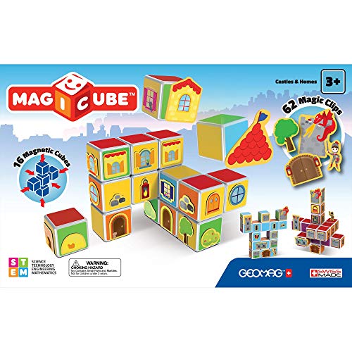 Geomag- Magicube, Castles & Homes, Juego de Cubos magnéticos, Multicolor (144)