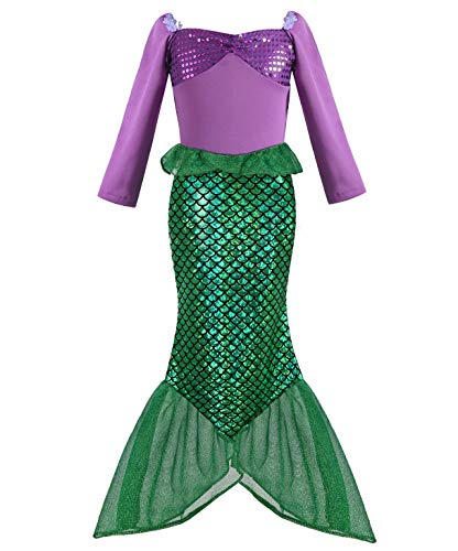 Geplaimir Disfraz infantil de sirena, disfraz de Ariel, disfraz de princesa, vestido de princesa, disfraz para niños, escamas de pez, cumpleaños, fiesta, traje de baño, vestidos, talla 002S (2-3 años)