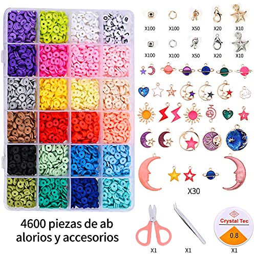 GOLDGE 4600pcs Cuentas Planas para Hacer Pulseras, Juguete de Cuentas Coloridas Abalorios Hacer Pulseras Collar, Cuentas Planas para Bisutería para Niños Adultas