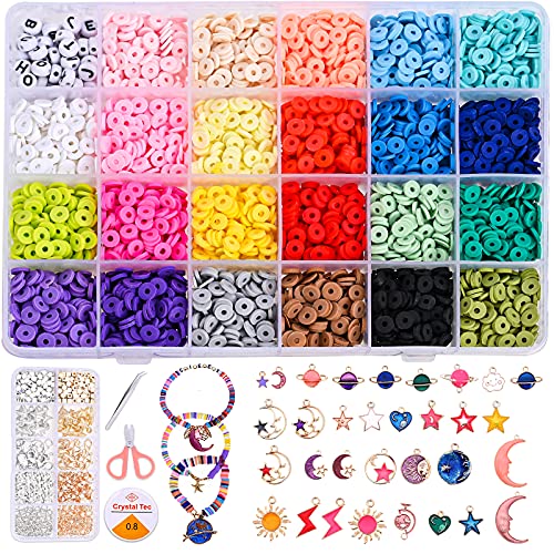 GOLDGE 4600pcs Cuentas Planas para Hacer Pulseras, Juguete de Cuentas Coloridas Abalorios Hacer Pulseras Collar, Cuentas Planas para Bisutería para Niños Adultas