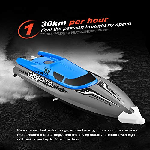 Goolsky Barco RC Control Remoto Barco 30KM / H IPV7 de Alta Velocidad Impermeable 2.4GHz Barco de Carreras de 4 Canales para Niños Adultos (Azul, 3 Batería)