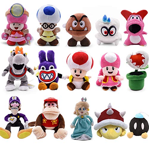 Gwgbxx 25cm Super Mario Bros De La Felpa De La Tierra Bone Koopa Bowser Dragón Oscuro Luigi Yoshi Capitán Kirby Odyssey Muñeca Suave De La Felpa Juguetes De Peluche (Color : Clear)