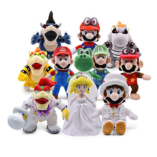 Gwgbxx Vestido De Novia De Super Mario Luigi Odyssey Princesa Peach Yoshi Diddy Kong 3D Tierra Bone Kuba Dark Dragon Bowser Koopa Juguetes De Peluche (Color : 13inch Yoshi)