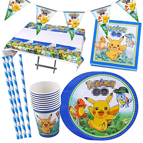 Gxhong Decoración de la Fiesta de cumpleaños Infantil de Animados,Vajilla De Fiesta Temática,Vajilla De Fiesta Temática,Decoraciones de Cumpleaños,Pancarta Platos Tazas Servilletas Mantel Paja,52pcs