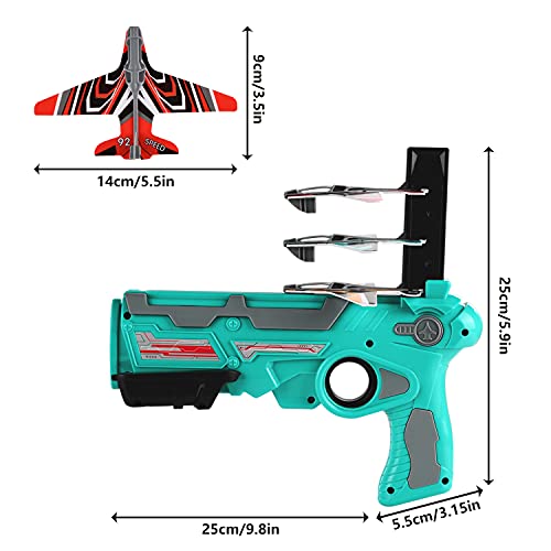 Herefun Juego de Disparos Juguete de avión, Avión de Lanzamiento Eyección un Clic para Exteriores, Juguete de avión de catapulta con 4 Avión de Espuma para niños de 3 años En Adelante (Verde*)