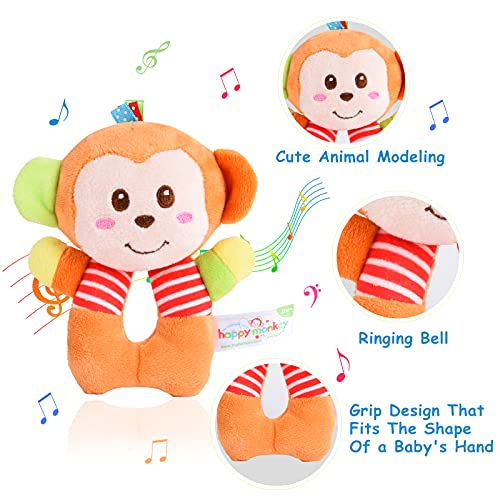 Herefun Sonajeros de Muñeca Bebe, 4 Piezas Sonajero Calcetines y Muñequeras para Bebé, Sonajeros Suave para Bebé, Juguetes de Peluches de Desarrollo para Bebés para Regalo 0-12 Meses Recién Nacido